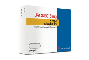 Urorec 8 mg silodosin 30 kapsül içeren ilaç kutusunun ön yüzü