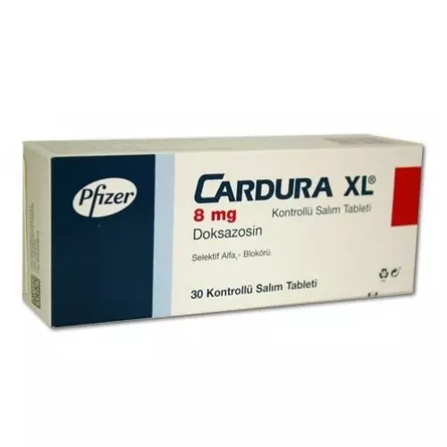 Cardura XL 8 mg 30 kontrollü salım tableti içeren ilaç kutusu, prostat ilaçları kategorisinde