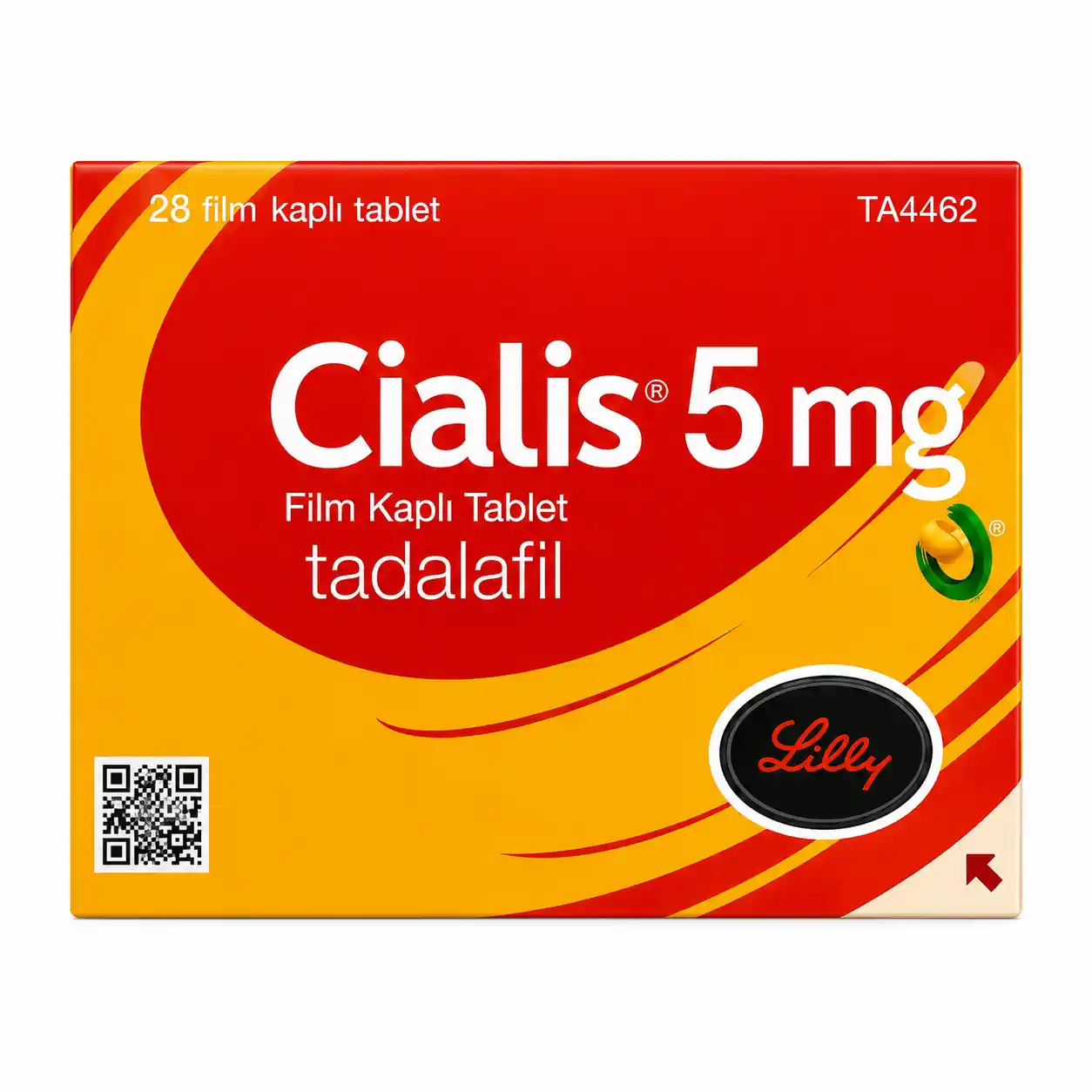 Cialis 5 mg 28 tabletlik ilaç kutusunun ön yüzünü gösteren ürün görseli