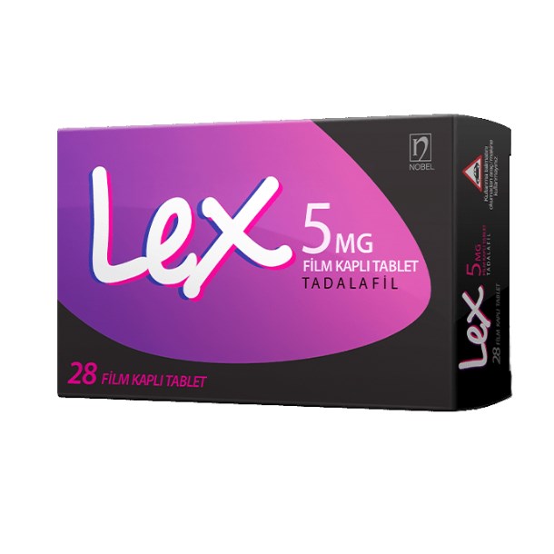Lex 5 mg 28 tablet ilaç kutusu, tadalafil içeren günlük kullanım tableti ambalajı