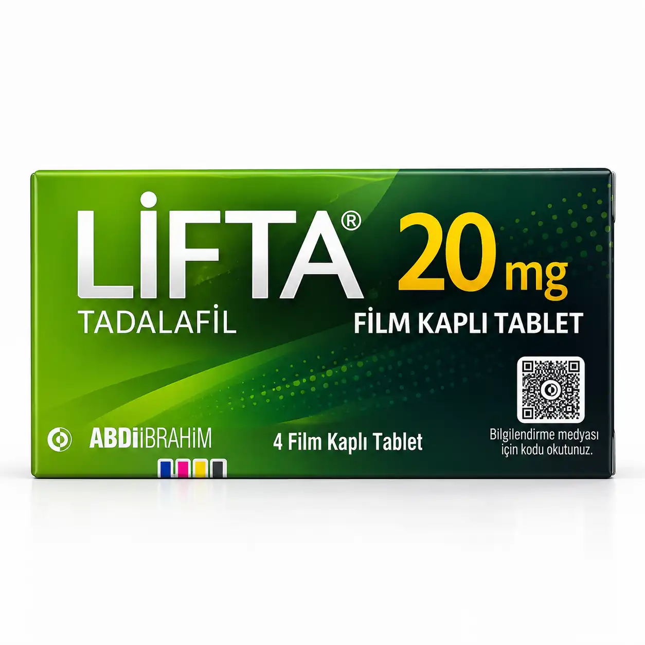 Lifta 20 mg 4 film tablet ilaç kutusunun ön yüzü