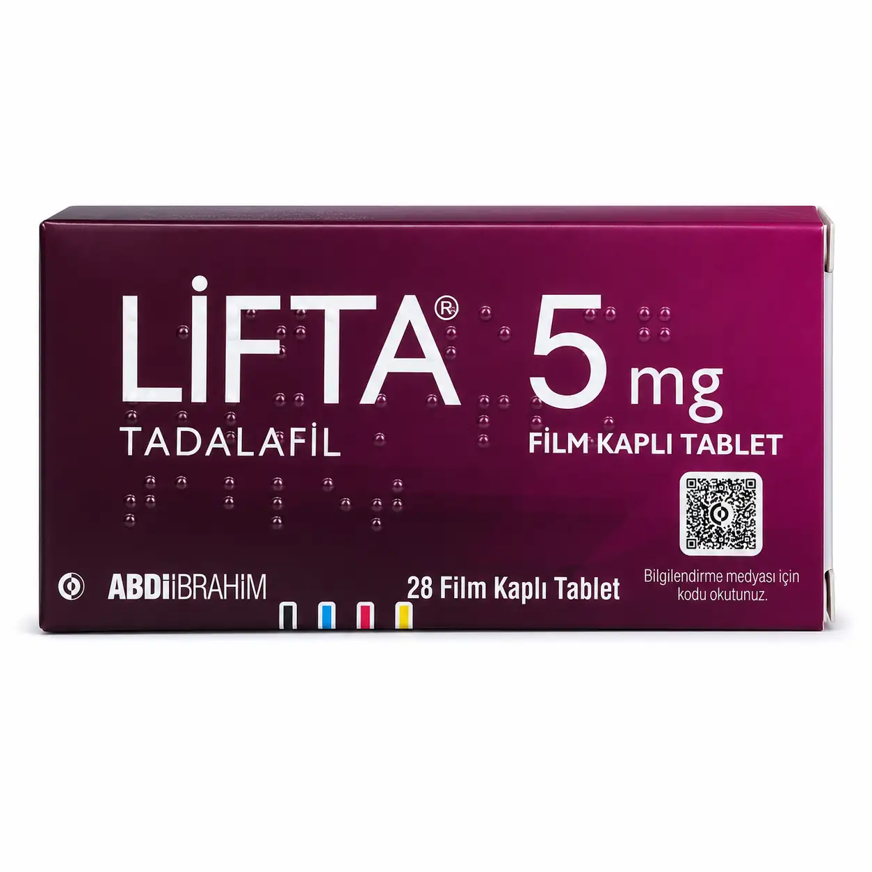Lifta 5 mg 28 tabletlik ilaç kutusunun ön yüzü, ürün adı ve tablet miktarı görünür şekilde