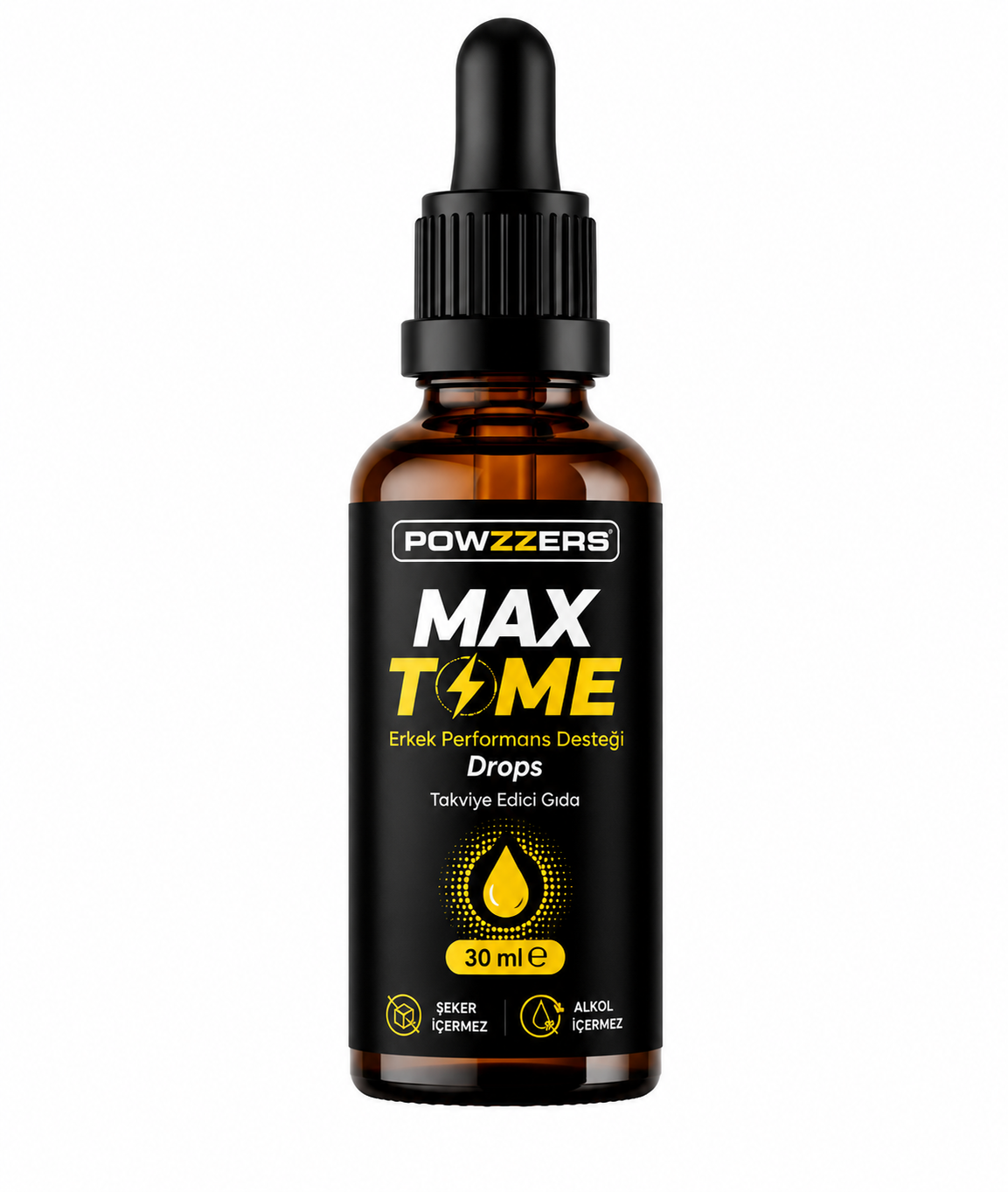 Powzzers Max Love Damla sıvı takviye ürününün şişe ve kutu ambalajı