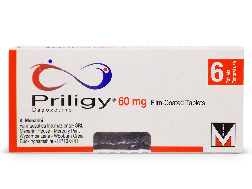 Priligy 60 mg 6 tablet ilaç kutusu, önden görünüm