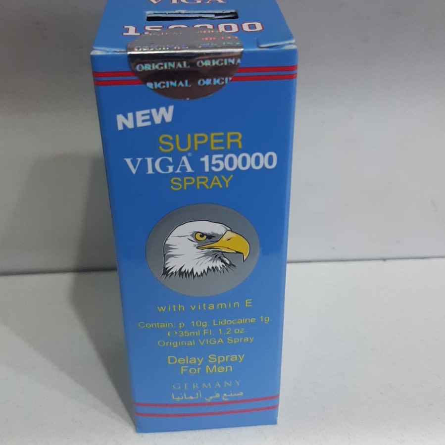 Super Viga 150000 geciktirici sprey şişesinin ambalajı ile birlikte ön görünümü