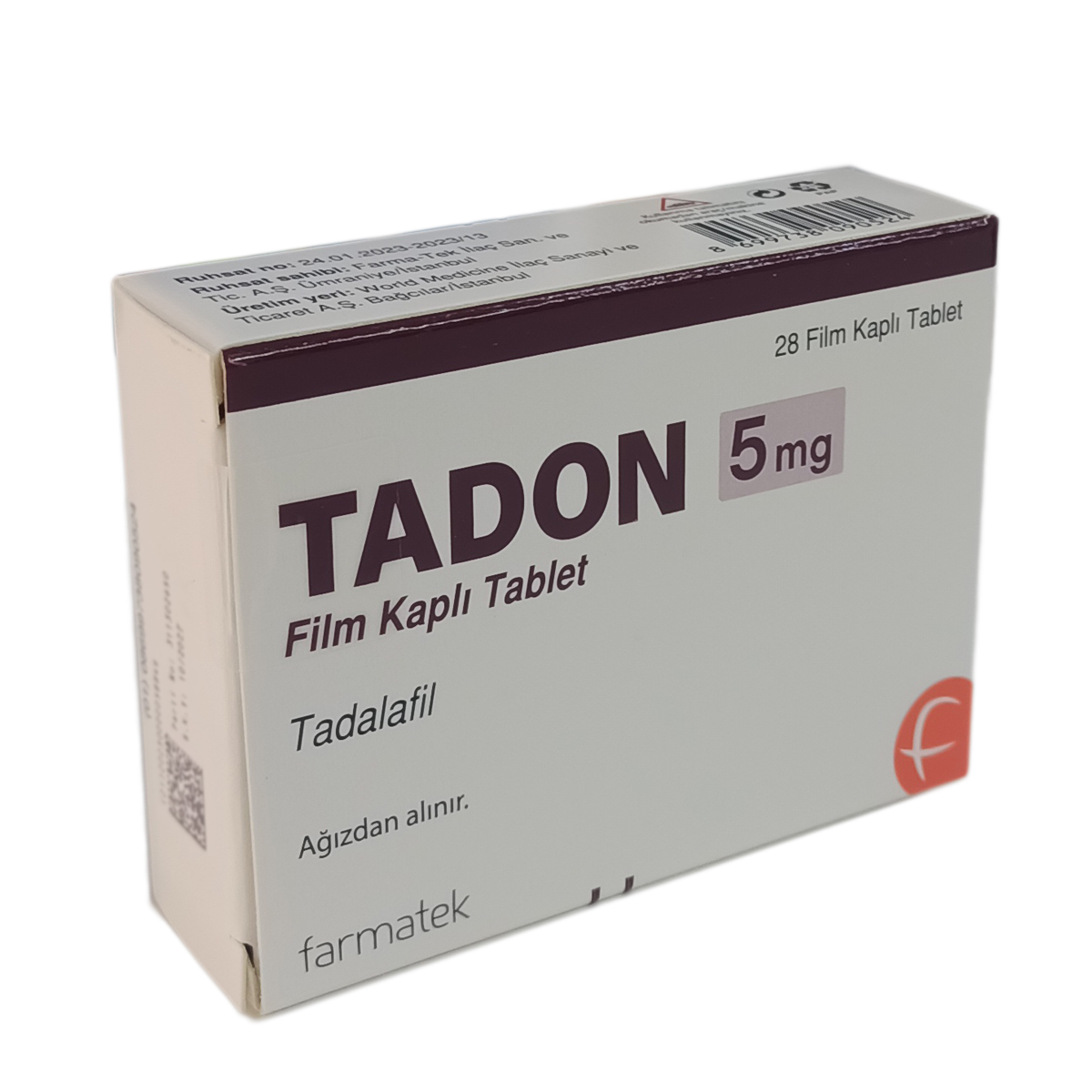 Tadon 5 mg 28 film kaplı tablet ürün kutusu, blister ambalajlı erektil disfonksiyon ilacı