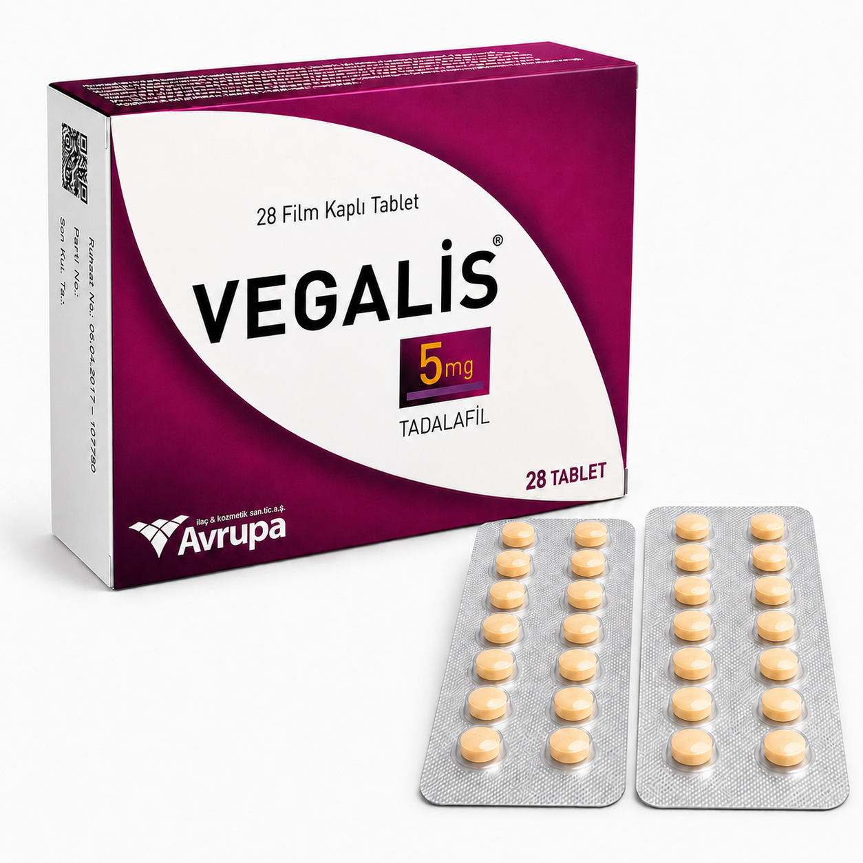 Vegalis 5 mg 28 tabletlik ürün kutusunun ön yüzü