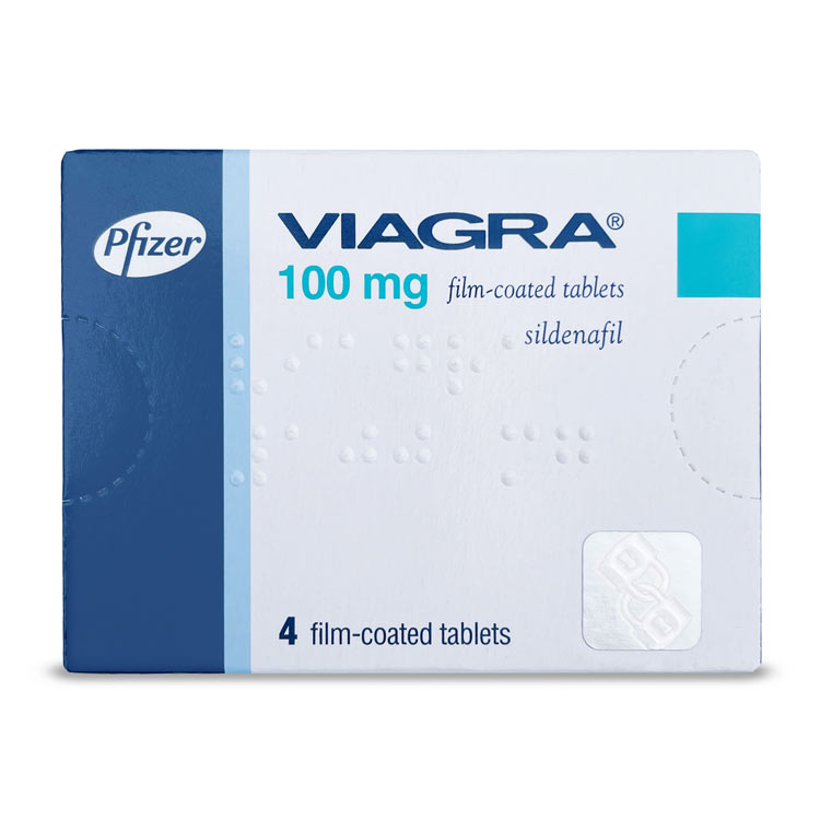 Viagra 100 mg 4 tablet içeren ilaç kutusu ve blister paket görünümü
